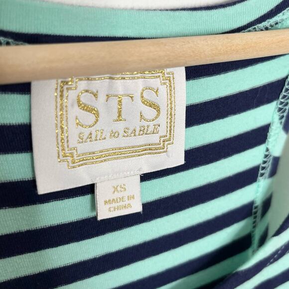 Sail To Sable Women Sleeveless Maxi Dress XS Green Navy Stripe Side Slit Coastal - Picture 6 of 10